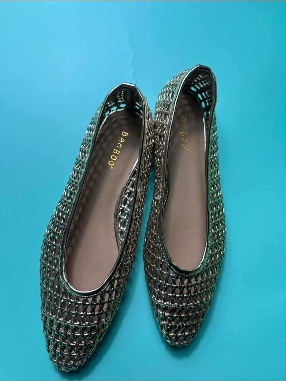 BAMBOO Metallic Woven Pointed Toe Flats - Silver - Picture 5 of 15